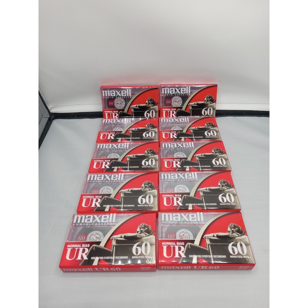 Box Of 10 Sealed MAXELL Normal‎ Bias UR 60 Audio Cassette Tapes 60 Minutes.